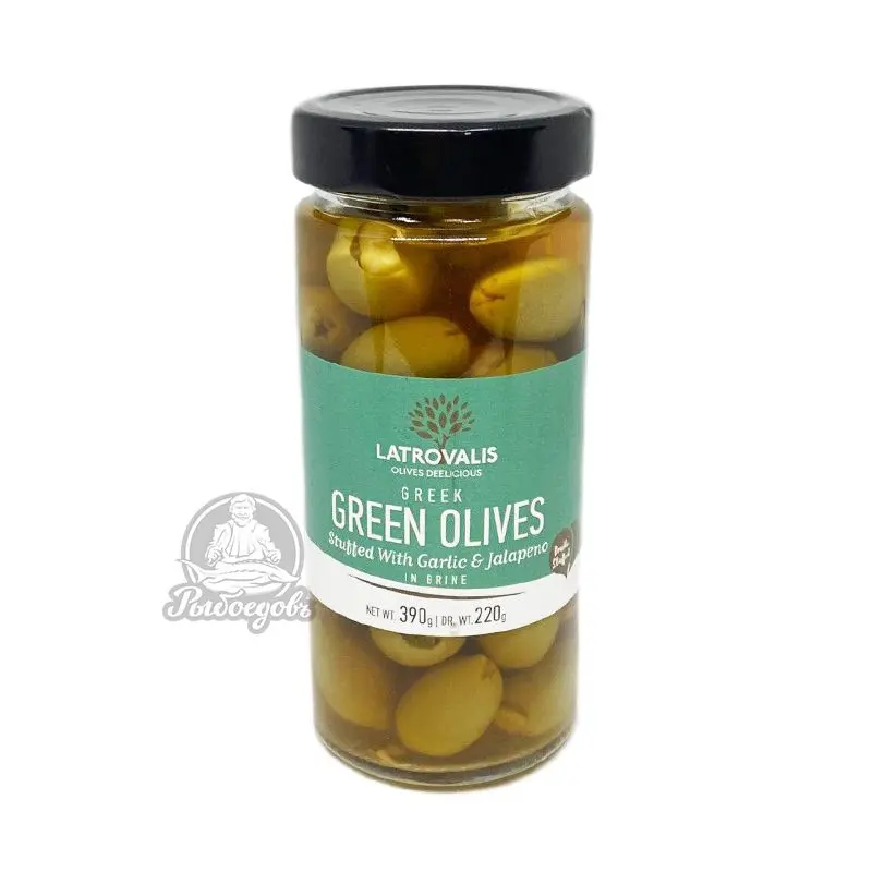 Оливки зеленые фаршированные халапенью и чесноком в рассоле GREEN OLIVES 390гр