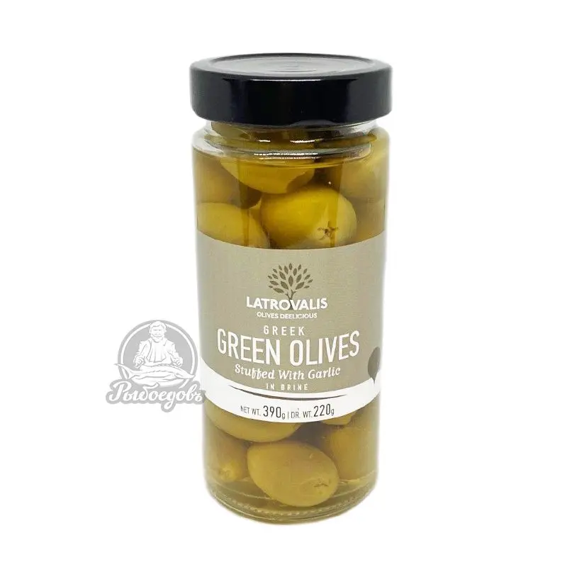 Оливки зеленые фаршированные чесноком в рассоле GREEN OLIVES 390гр