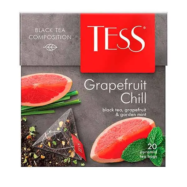 Чёрный чай с цедрой грейпфрута и мятой Tess Grapefruit Chill  20 пакетиков
