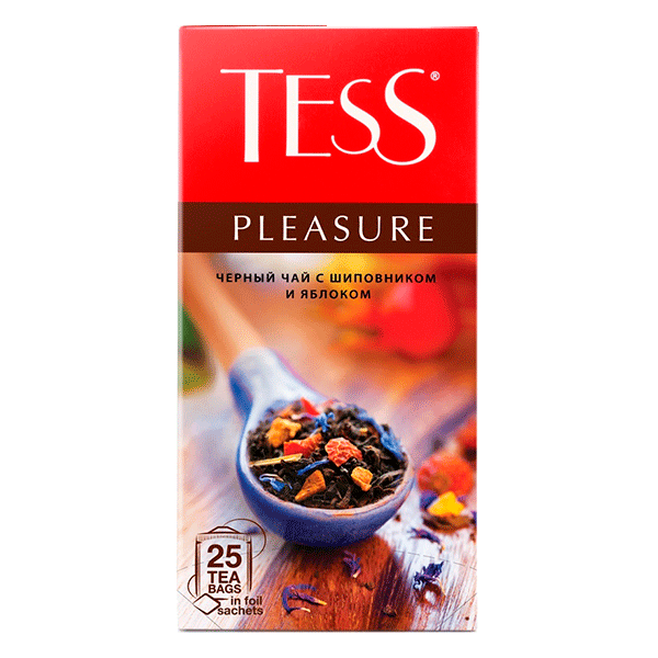 Tess чёрный чай с шиповником и яблоком Pleasure 25 пакетиков