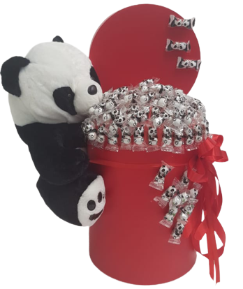 Плюшевый Панда с конфетами и цилиндрической коробкой. Эксклюзив.