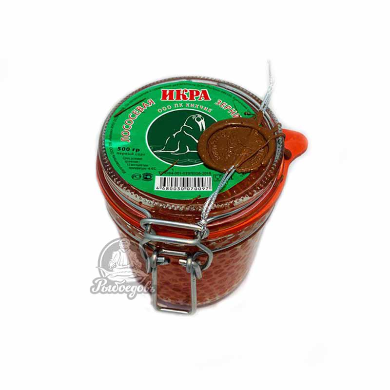 Икра кеты 0,5 кг подарочная в заводской банке запечатанная сургучом