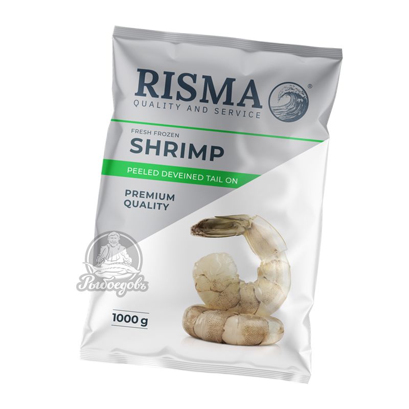 Креветки Risma свежемороженные очищенные с хвостиком 31-40 Premium 1кг