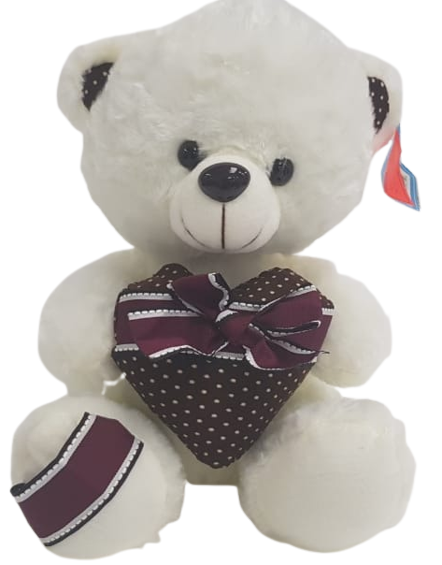 Белый мишка с сердечком и бантиком 40 см