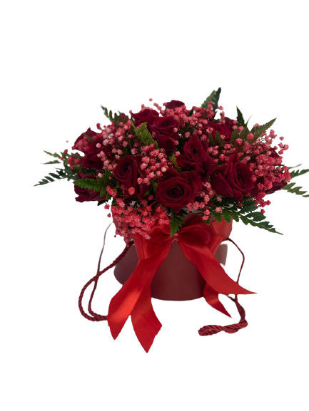 Букет №3 Розы алые в круглой коробке