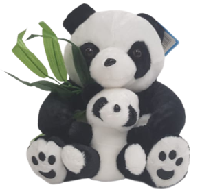 Плюшевая игрушка Панда с детенышем и листьями зелени