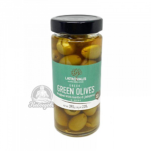 Оливки зеленые фаршированные халапенью и чесноком в рассоле GREEN OLIVES 390гр
