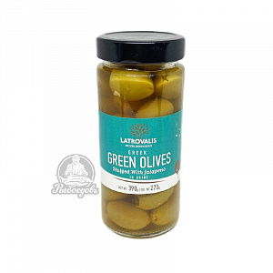Оливки зеленые фаршированные халапенью в рассоле GREEN OLIVES 390гр Оливки зеленые фаршированные халапенью в рассоле GREEN OLIVES 390гр