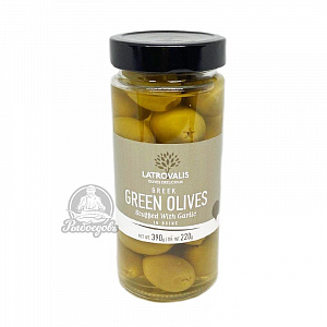 Оливки зеленые фаршированные чесноком в рассоле GREEN OLIVES 390гр