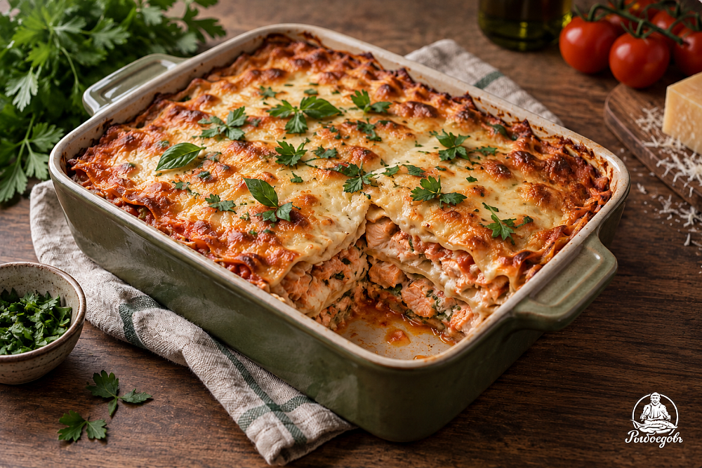 Лазанья с красной рыбой