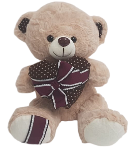 Бежевый мишка с сердечком и бантиком 40 см.