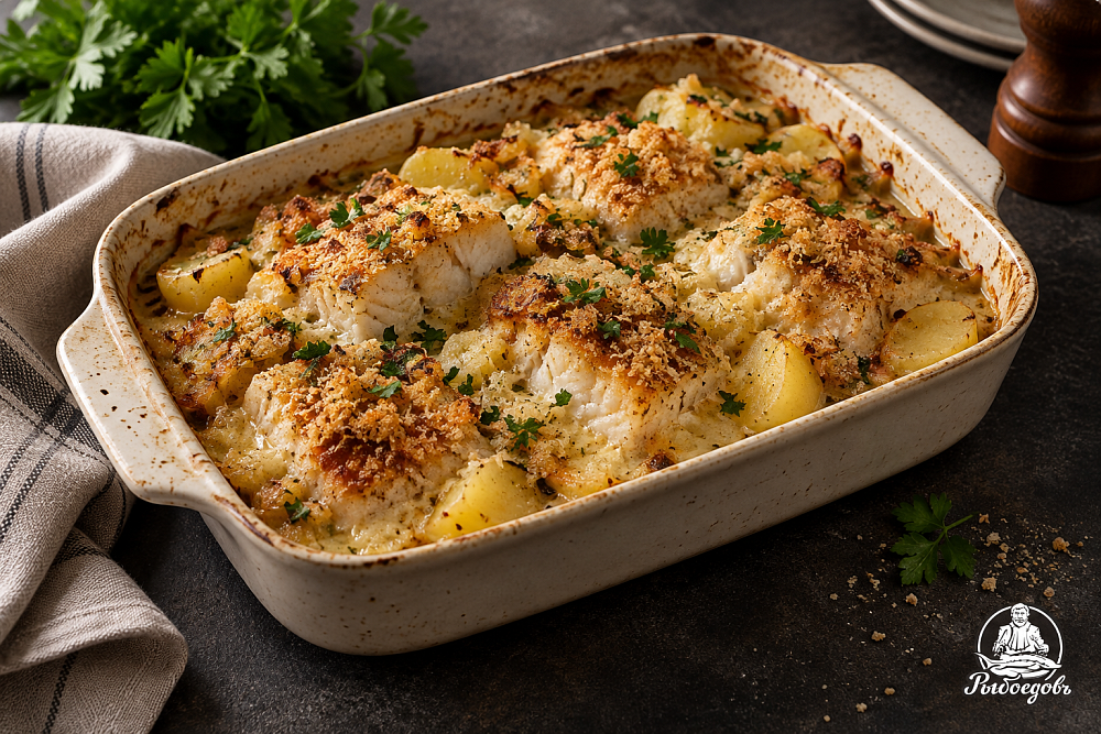 Палтус запеченный с картофелем в духовке