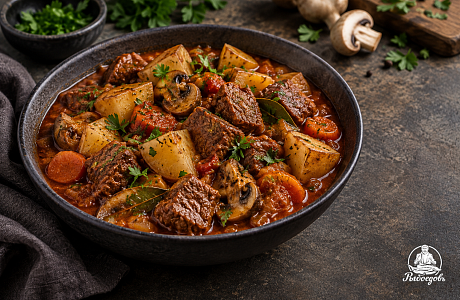 Гуляш с картофелем, говядиной и грибами