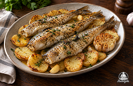 Ледяная рыба с картофелем и чесноком
