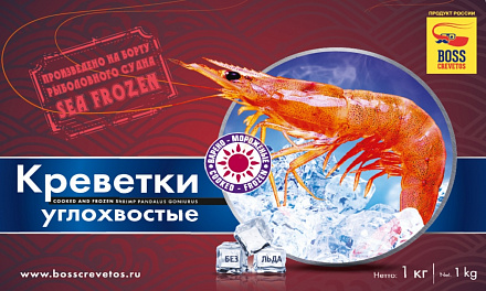 Креветки углохвостые boss crevetos 100-130 шт/кг короб 12 кг