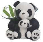 Плюшевая игрушка Панда с детенышем и листьями зелени
