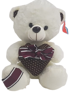 Белый мишка с сердечком и бантиком 40 см