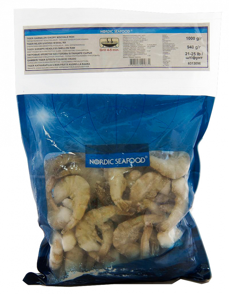 Тигровые креветки Nordic Seafood 21/25 с хвостиком 1кг