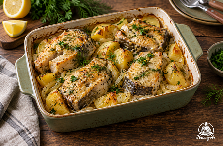 Сом запеченный кусочками